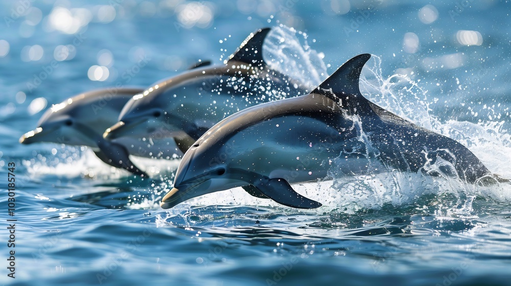 Fototapeta premium Dolphins Leaping Through the Ocean Spray