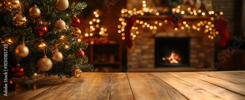 The Christmas Tree by Fireplace