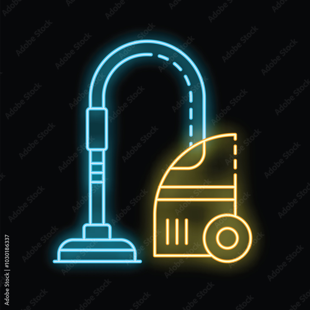 Glowing neon line vacuum cleaner icon isolated on black background. Vector illustration Glowing neon line vacuum cleaner icon isolated on black background. Vector illustration
