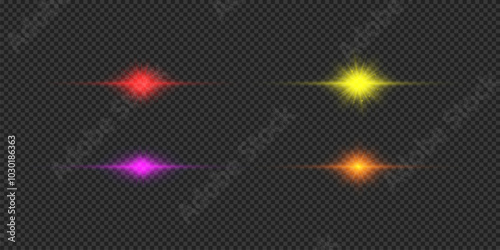 Set of multicolor horizontal light effects of lens flares