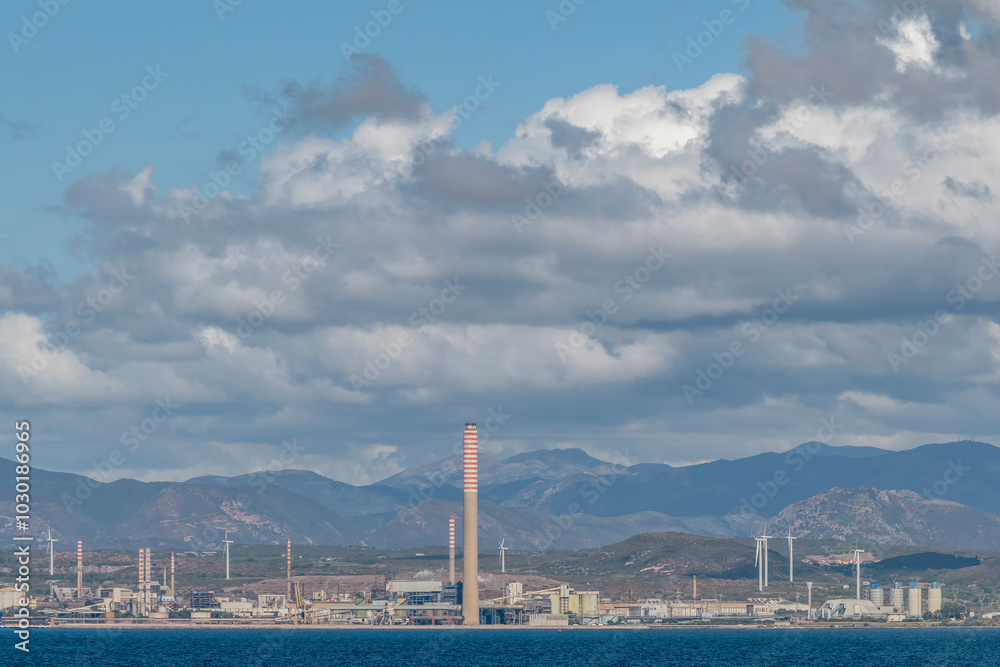 The industrial area of Portovesme, Sardinia, Italy, seen from the sea The industrial area of Portovesme, Sardinia, Italy, seen from the sea