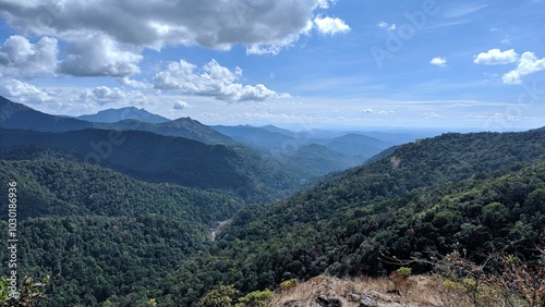 Breathtaking view of tropical forests, valley and hills of Charmady Ghats in Western ghats photo