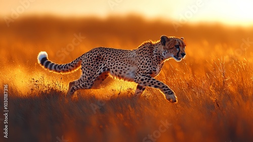 Running across the open plains, a sleek cheetah sprints