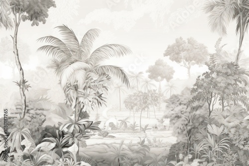 Wallpaper Mural Deep forest landscape outdoors drawing. Torontodigital.ca