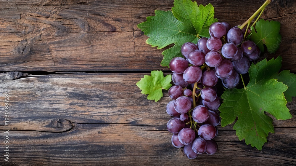 Purple Grape Bounty: A Vibrant Display on Wooden Backdrop -- Purple Grape Bounty: A Vibrant Display on Wooden Backdrop --