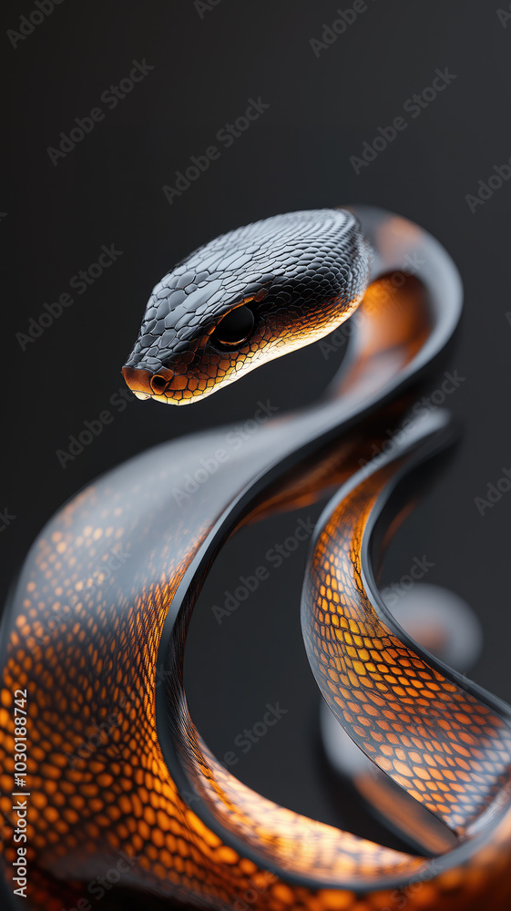 Fototapeta premium Black and orange snake slithering in abstract form