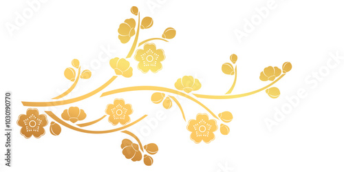Cherry blossom silhouette with gold ink. vector chinese new year elements