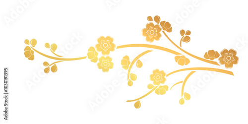 Cherry blossom silhouette with gold ink. vector chinese new year elements