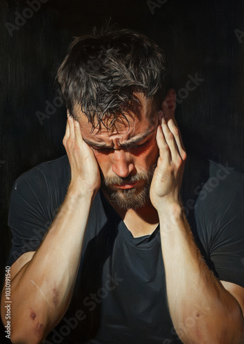 A man with a sorrowful expression, wiping his eyes