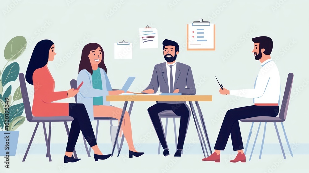 HR team conducting a job interview in a professional office setting HR team conducting a job interview in a professional office setting