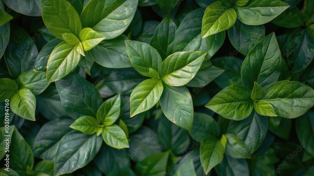 Lush green leaves creating a vibrant natural carpet in a shaded garden area