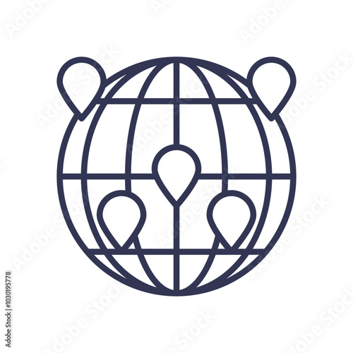 Globe with location markers symbolizes global connectivity and reach.