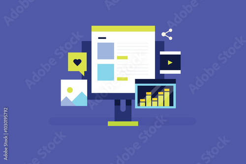 Blog marketing, Blog content publication, News, journal, article publication on web. Website content marketing, Content performance. Vector illustration design.