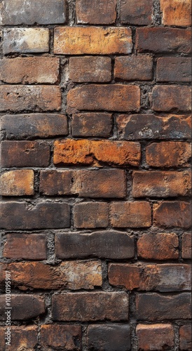 Rustic brick wall with a textured appearance in warm tones at a cozy indoor space