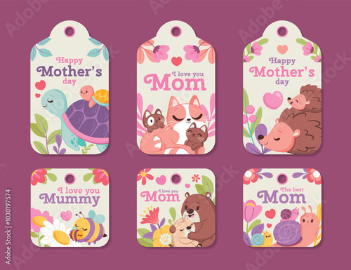 Mothers day labels in flat design