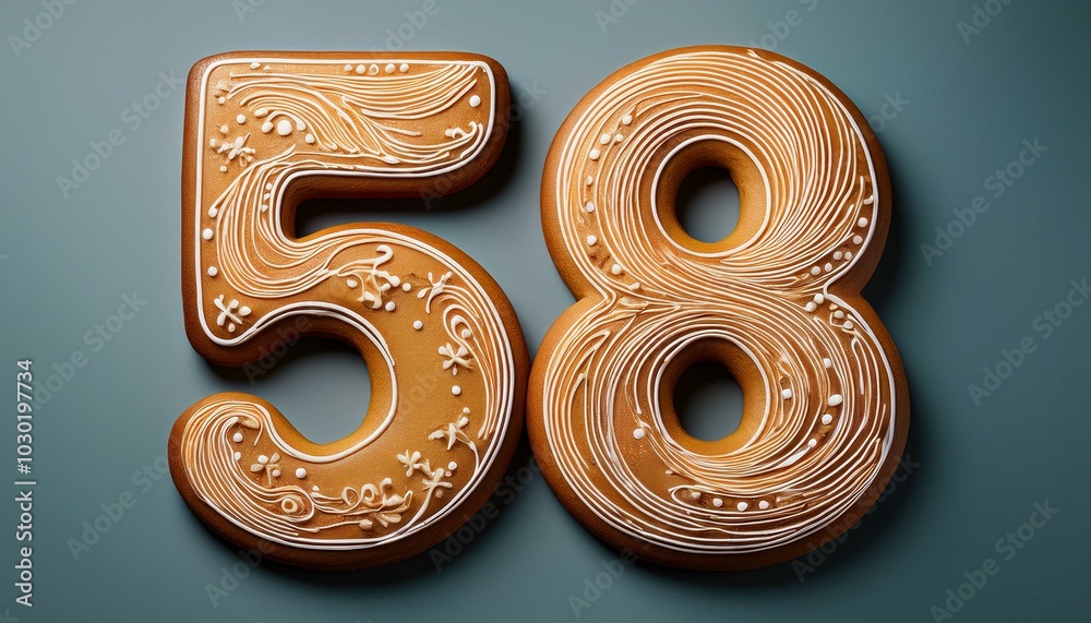 Decorated cookie, number 58, illustration for birthday or anniversary celebration Decorated cookie, number 58, illustration for birthday or anniversary celebration
