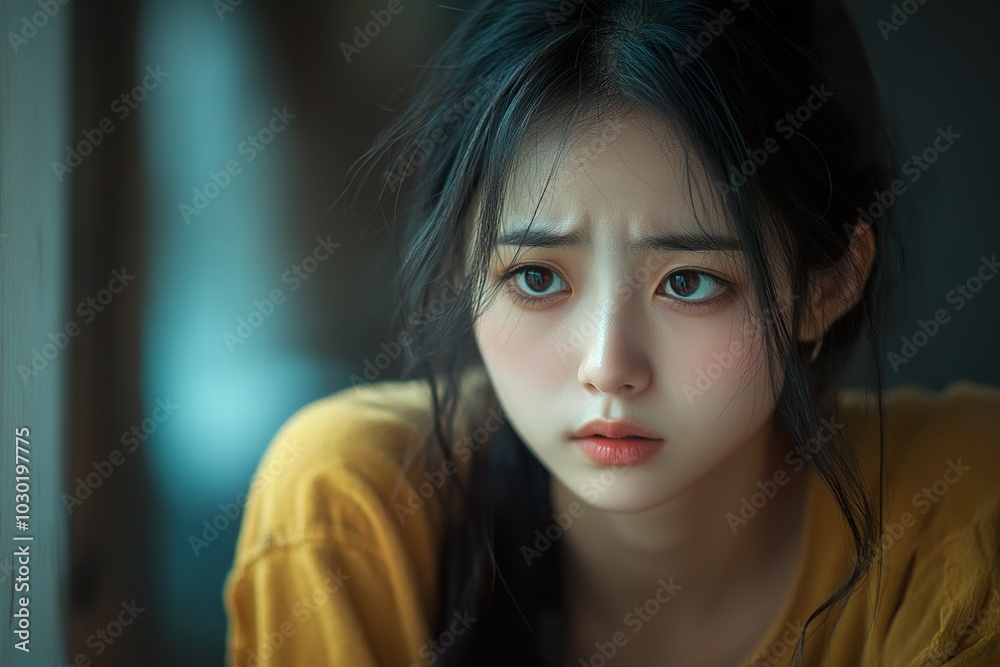 Troubled Asian Girl Contemplating Her Worries