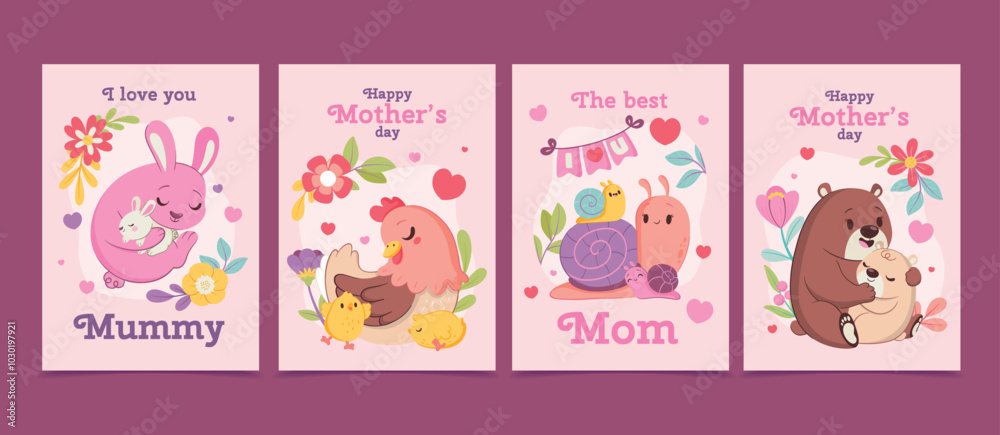 Mothers day cards in flat design Mothers day cards in flat design