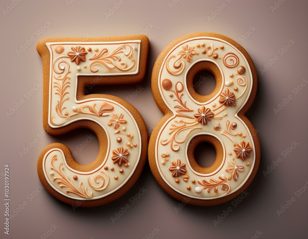 Decorated cookie, number 58, illustration for birthday or anniversary celebration Decorated cookie, number 58, illustration for birthday or anniversary celebration