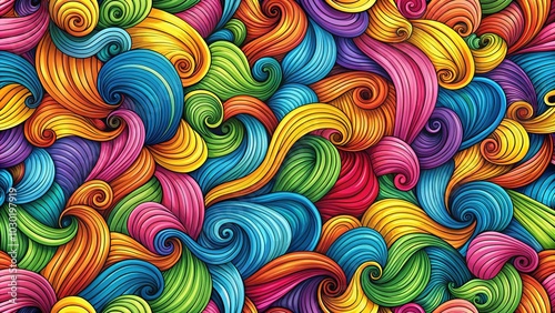 Wavy Doodle Seamless Pattern - Abstract Design, Colorful Background, Modern Art, Creative Textures, Graphic Illustration, Trendy Aesthetics for Wallpaper, Fabric, and Surface Design