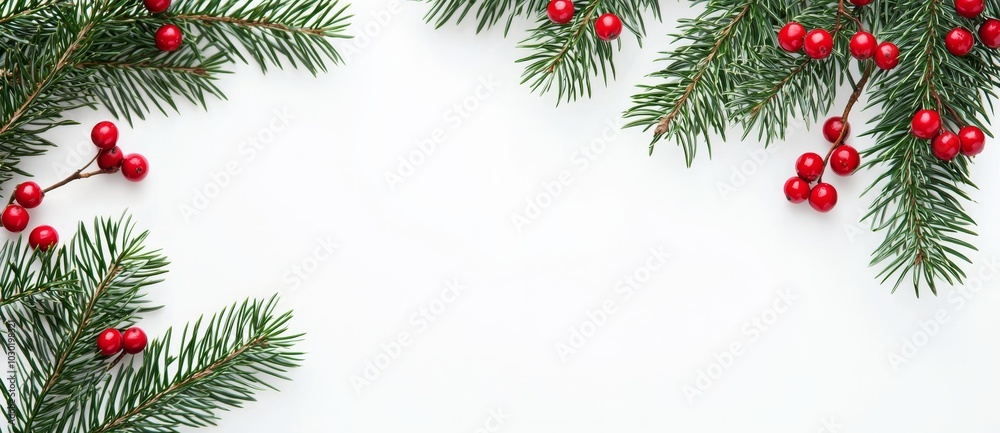 Christmas tree branch and red berry frame concept created with evergreens and berries. Square layout Flat lay Modern Christmas berries frame from above. Christmas tree branch and red berry frame concept created with evergreens and berries. Square layout Flat lay Modern Christmas berries frame from above.