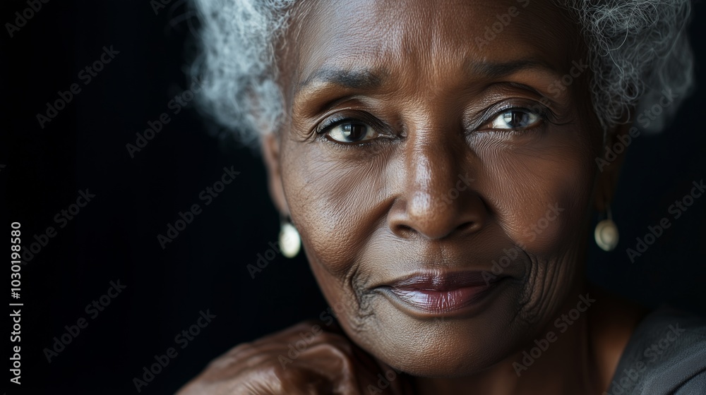A close-up portrait capturing the grace and wisdom of an older woman with expressive eyes and a serene expression. A close-up portrait capturing the grace and wisdom of an older woman with expressive eyes and a serene expression.