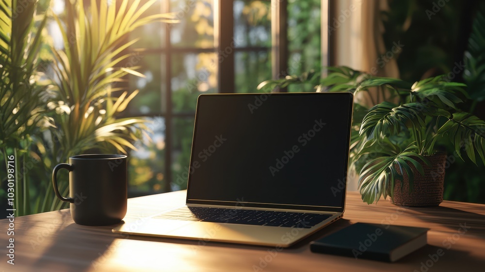 The Laptop on Wooden Desk The Laptop on Wooden Desk