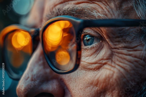 Elderly Person Experiencing Farsightedness and Eye Disease