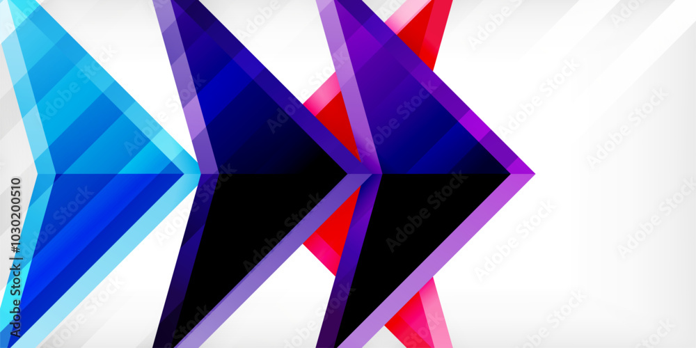 Arrows with 3d effect abstract background. Triangles on light grey backdrop Arrows with 3d effect abstract background. Triangles on light grey backdrop