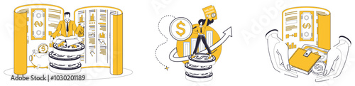 Investment vector illustration. The currency financial success flows through rivers strategic investment Wise financial management is anchor steadies ship economic success Capital is fertile soil
