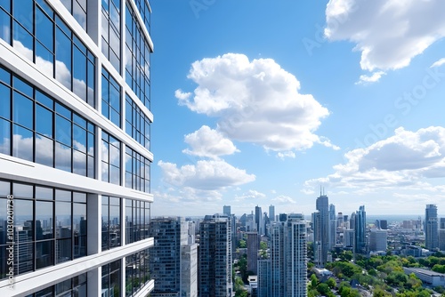 Impressive Futuristic City Skyline with Towering Skyscrapers and Reflective Glass Facades