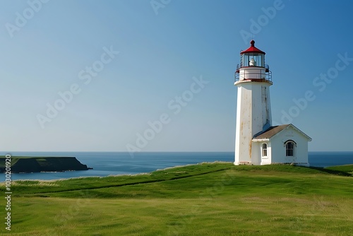 Historic lighthouse on a rocky hill with coastal views