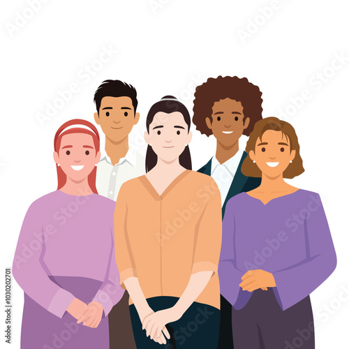 Young diverse multiethnic business team. Flat vector illustration isolated on white background