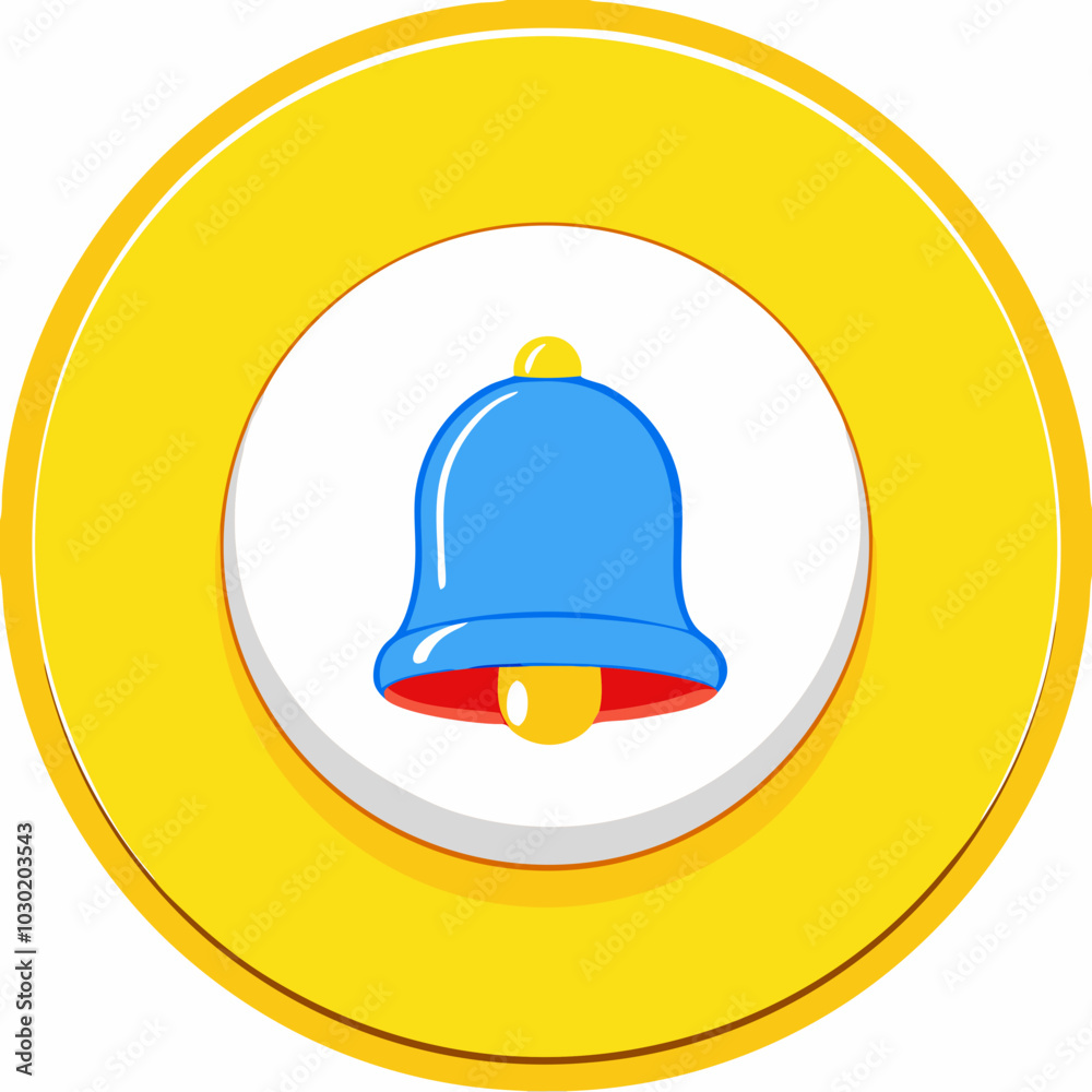 Fototapeta premium Bell icon, notification symbol, colorful design, blue bell, yellow circle, copy space 