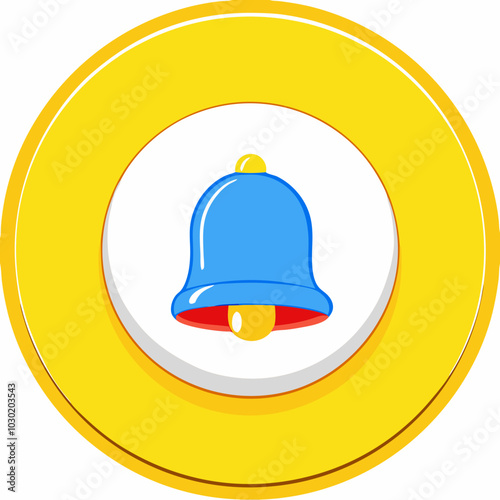 Bell icon, notification symbol, colorful design, blue bell, yellow circle, copy space
