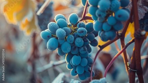 Captivating Autumn Scenes: Frozen Cabernet Franc Grapes in Hungarian Vineyards photo