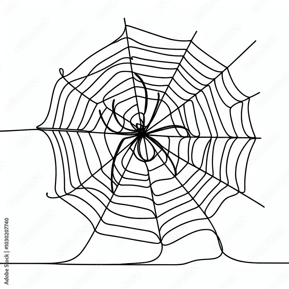 Obraz premium spider in the web silhouette thin lines flat 