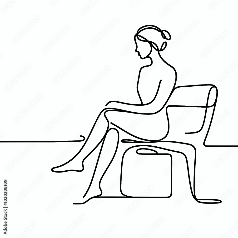 Minimalist line drawing of a woman seated on a chair Minimalist line drawing of a woman seated on a chair