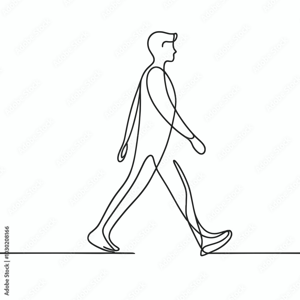 Minimalist line drawing of a man walking Minimalist line drawing of a man walking