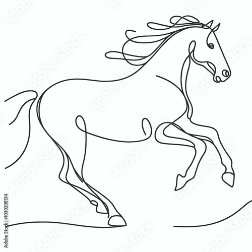 Minimalist line drawing of a horse in motion