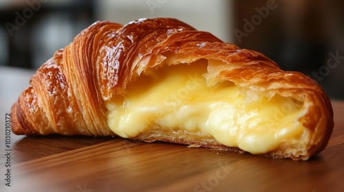 Gooey Melted Cheese Stuffed Croissant with Crispy Flaky Layers