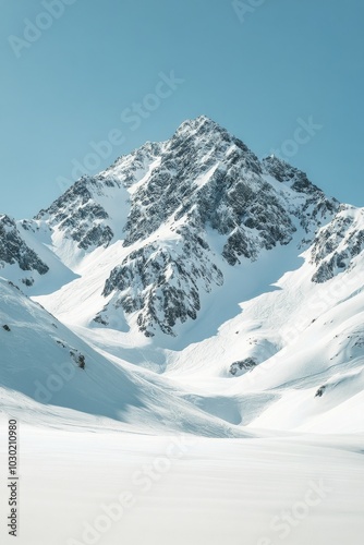 Snowboards resting on a snow-covered mountain peak with breathtaking alpine v...