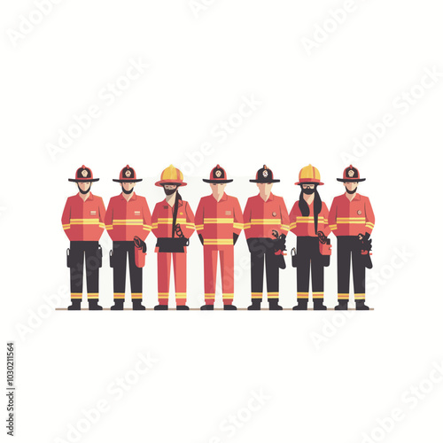 group of firefighters vector illustration