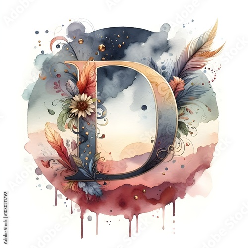 Monogram water color image to depict 'D'