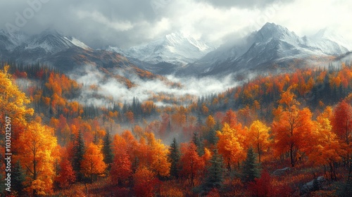 Foggy Autumn Valley Radiates Warmth and Seasonal Depth