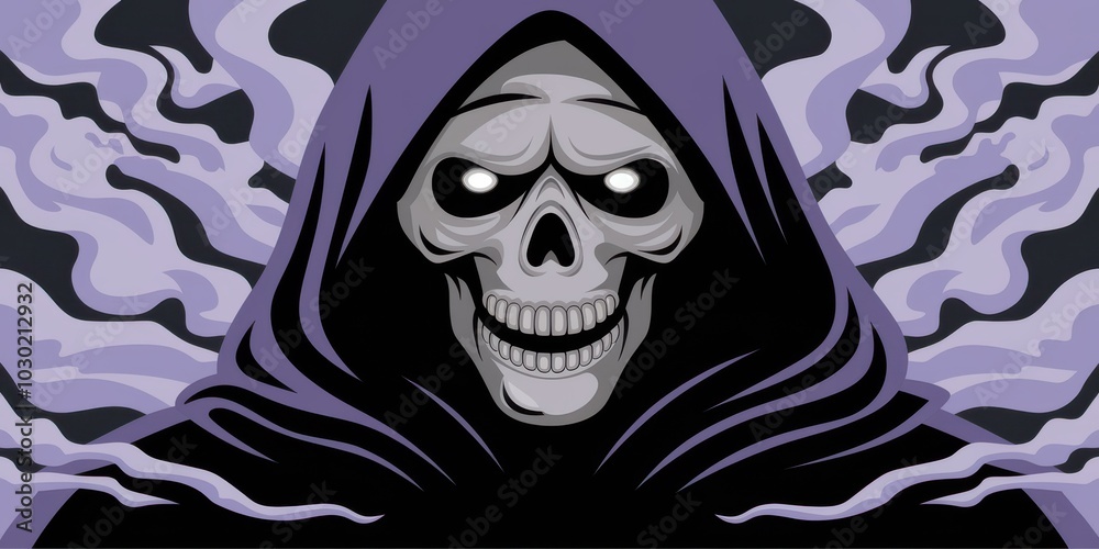 Fototapeta premium Eerie Purple Skull Illustration Smoke Background - Perfect Halloween Marketing, Spooky Decor, Horror-Themed Designs