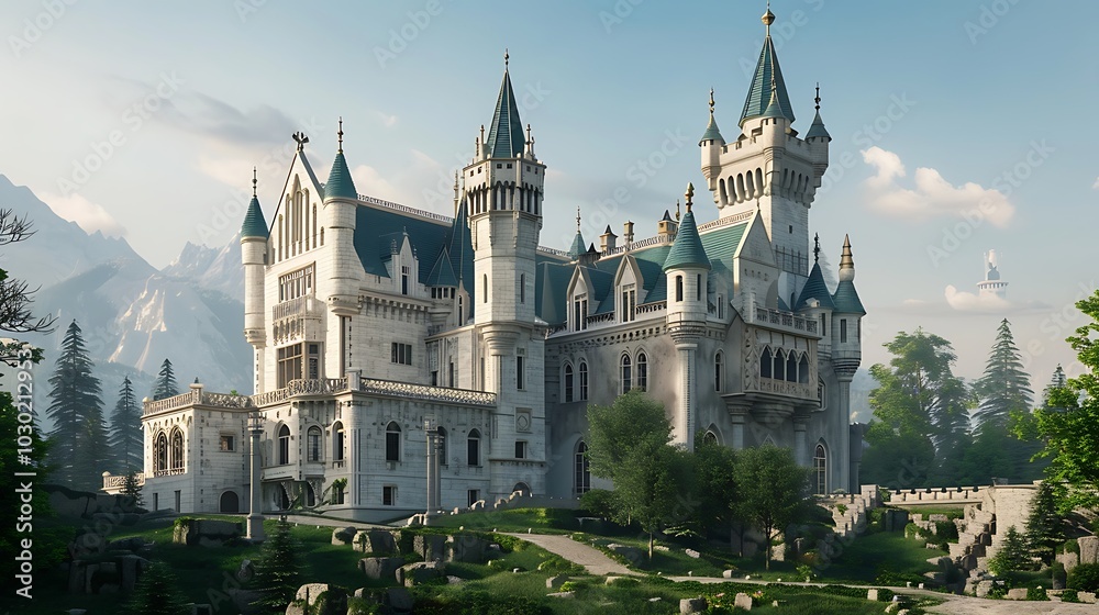 Historic European castle with many windows Historic European castle with many windows