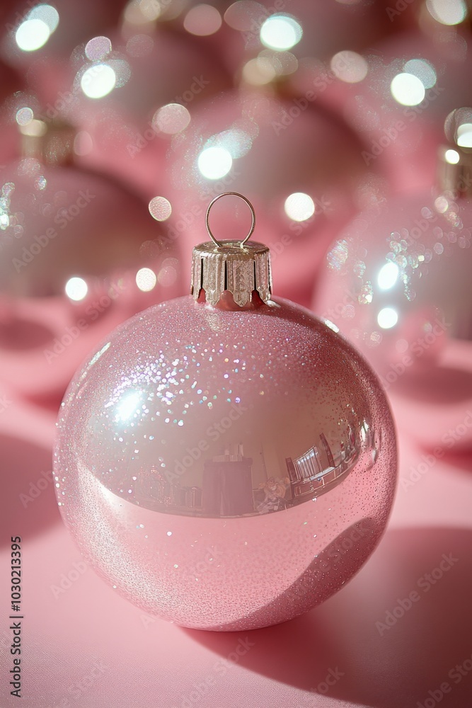 A mockup frame with blank copy space made from Christmas bauble balls on a pink background. This is a flat lay, top view Christmas / New Year composition. A mockup frame with blank copy space made from Christmas bauble balls on a pink background. This is a flat lay, top view Christmas / New Year composition.