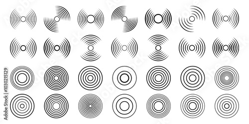 Collection of radial, radar icon. Circle connection, concentric circle, sonar sound waves icons