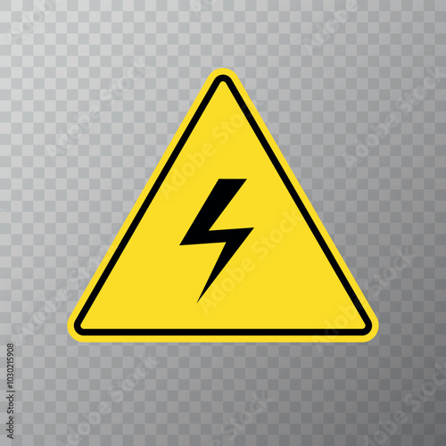Electricity hazard warning sign. Yellow and black color. Triangular.